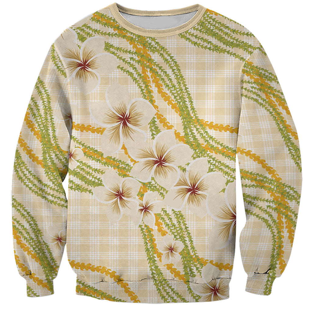 Melemele Ahiahia Hawai'i Palaka Plumeria Sweatshirt Puakenikeni and Maile Lei LT9 Unisex Pastel Yellow - Polynesian Pride