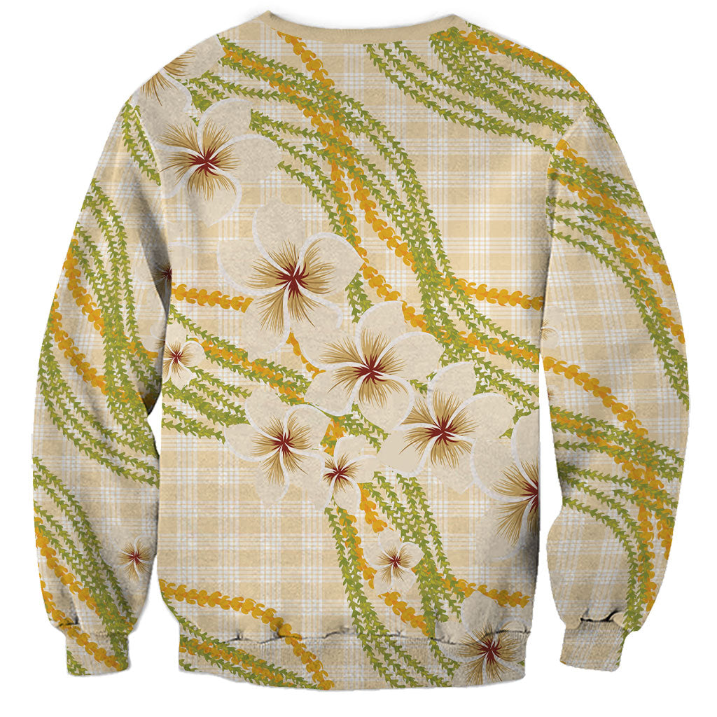 Melemele Ahiahia Hawai'i Palaka Plumeria Sweatshirt Puakenikeni and Maile Lei LT9 - Polynesian Pride