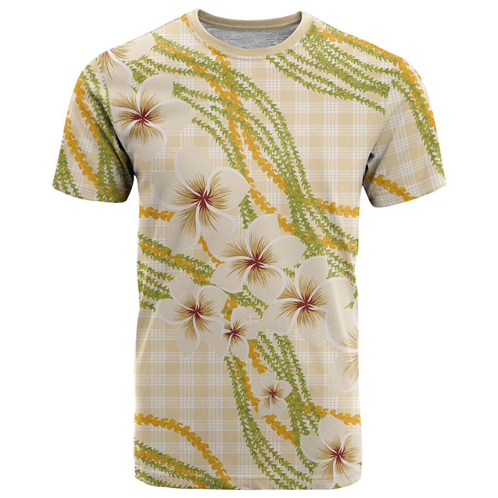 Melemele Ahiahia Hawai'i Palaka Plumeria T Shirt Puakenikeni and Maile Lei LT9 Pastel Yellow - Polynesian Pride