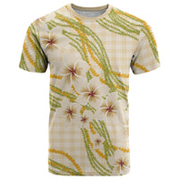 Melemele Ahiahia Hawai'i Palaka Plumeria T Shirt Puakenikeni and Maile Lei LT9 Pastel Yellow - Polynesian Pride