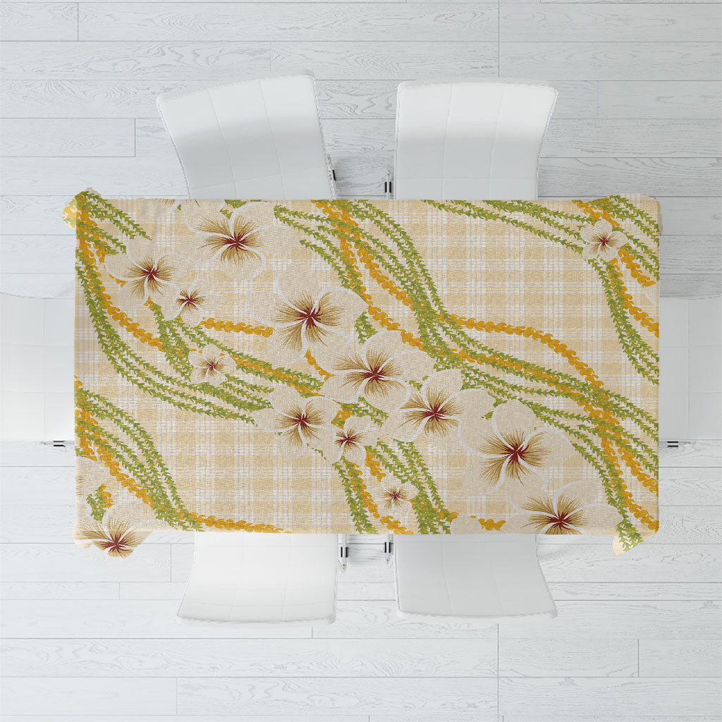 Melemele Ahiahia Hawai'i Palaka Plumeria Tablecloth Puakenikeni and Maile Lei LT9 Pastel Yellow - Polynesian Pride