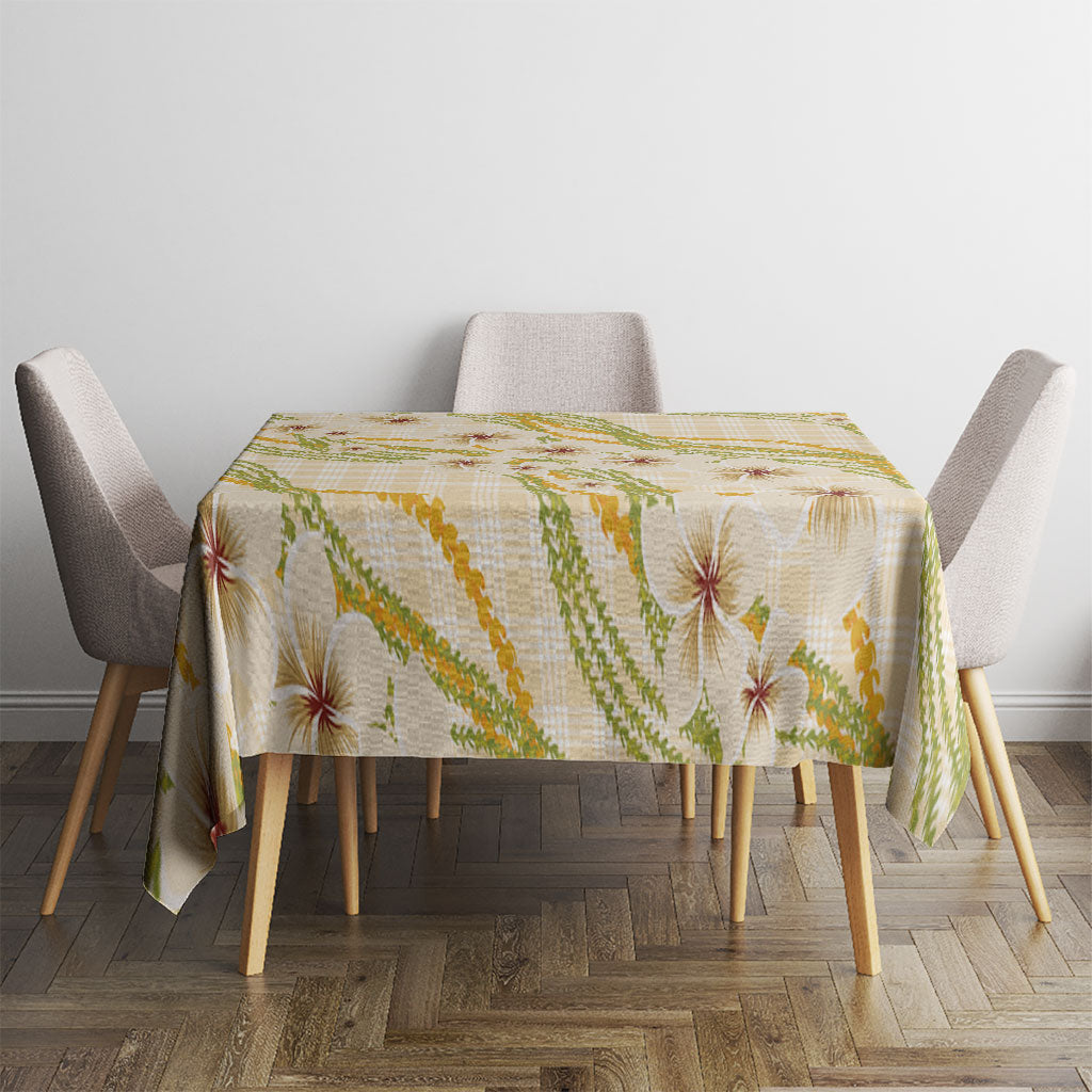 Melemele Ahiahia Hawai'i Palaka Plumeria Tablecloth Puakenikeni and Maile Lei LT9 - Polynesian Pride