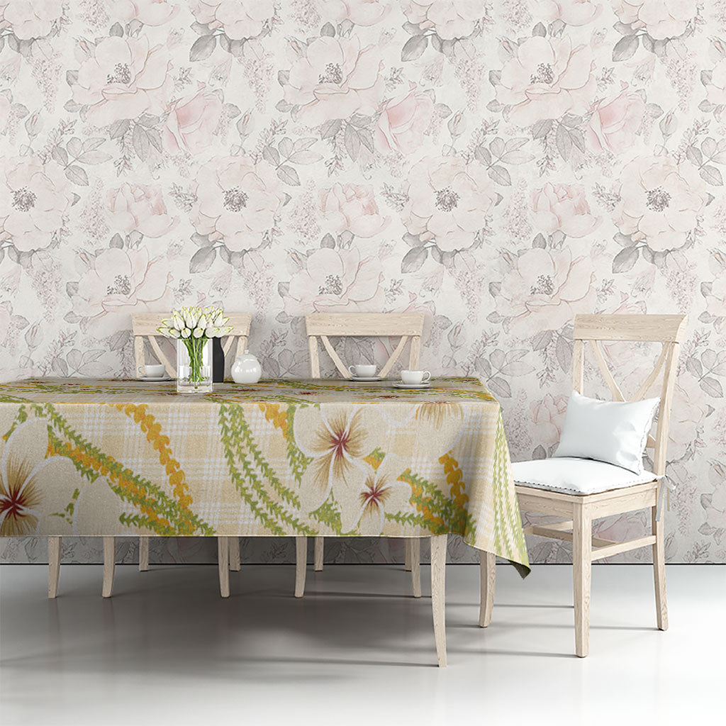 Melemele Ahiahia Hawai'i Palaka Plumeria Tablecloth Puakenikeni and Maile Lei LT9 - Polynesian Pride
