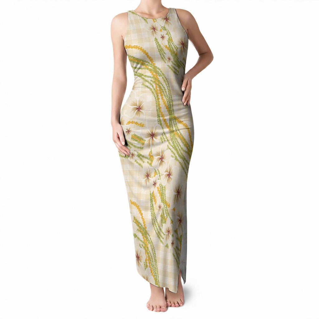 Melemele Ahiahia Hawai'i Palaka Plumeria Tank Maxi Dress Puakenikeni and Maile Lei LT9 Women Pastel Yellow - Polynesian Pride