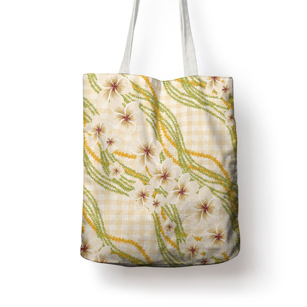 Melemele Ahiahia Hawai'i Palaka Plumeria Tote Bag Puakenikeni and Maile Lei LT9 - Polynesian Pride