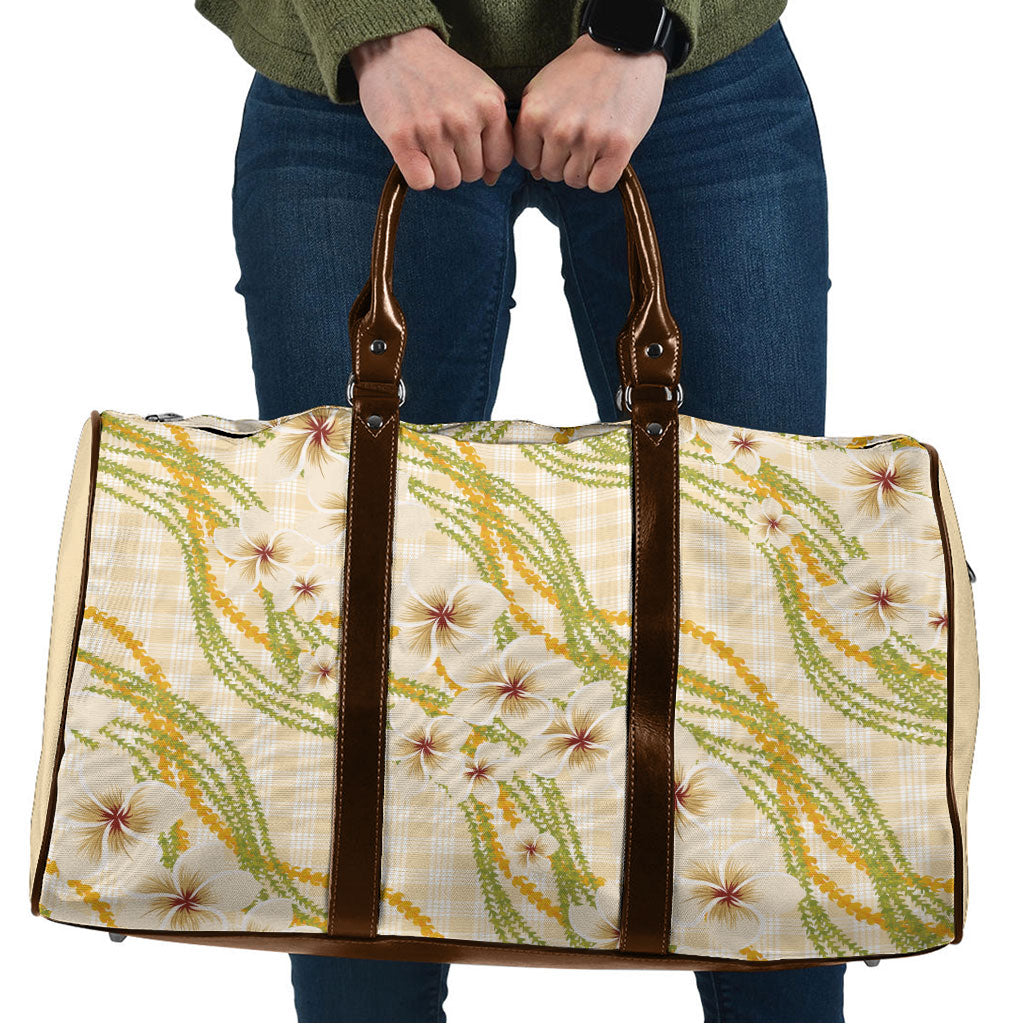 Melemele Ahiahia Hawai'i Palaka Plumeria Travel Bag Puakenikeni and Maile Lei LT9 Pastel Yellow - Polynesian Pride
