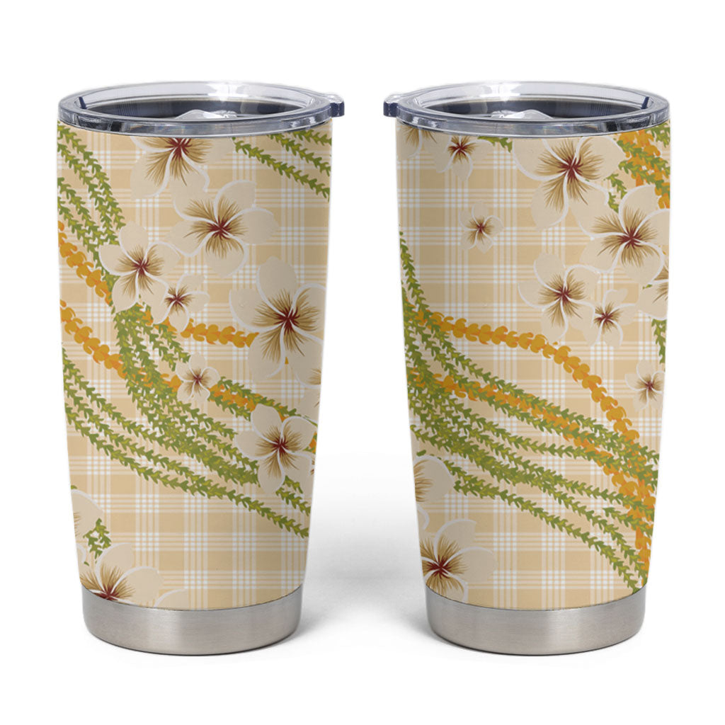 Melemele Ahiahia Hawai'i Palaka Plumeria Tumbler Cup Puakenikeni and Maile Lei LT9 Pastel Yellow - Polynesian Pride