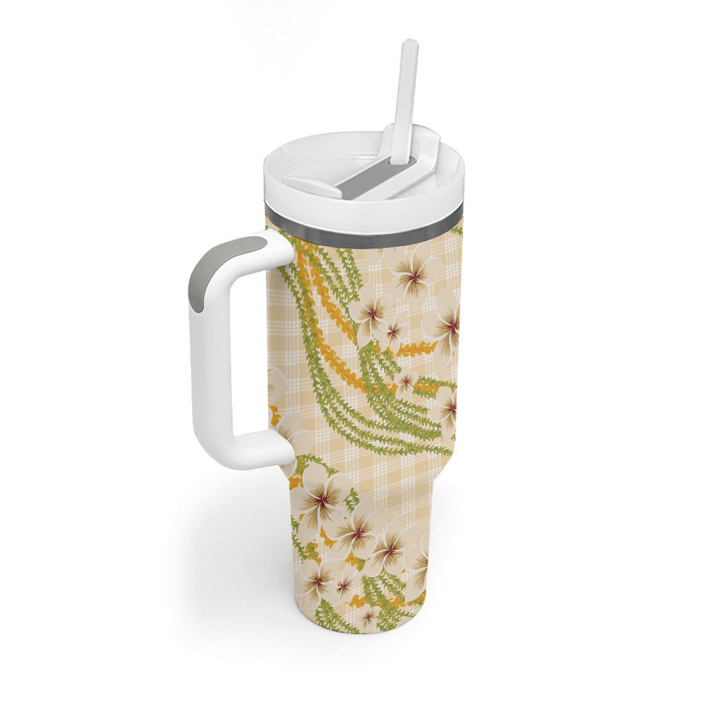 Melemele Ahiahia Hawai'i Palaka Plumeria Tumbler With Handle Puakenikeni and Maile Lei LT9 - Polynesian Pride