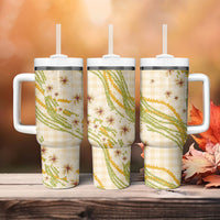 Melemele Ahiahia Hawai'i Palaka Plumeria Tumbler With Handle Puakenikeni and Maile Lei LT9 - Polynesian Pride