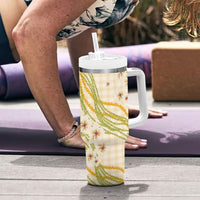 Melemele Ahiahia Hawai'i Palaka Plumeria Tumbler With Handle Puakenikeni and Maile Lei LT9 - Polynesian Pride