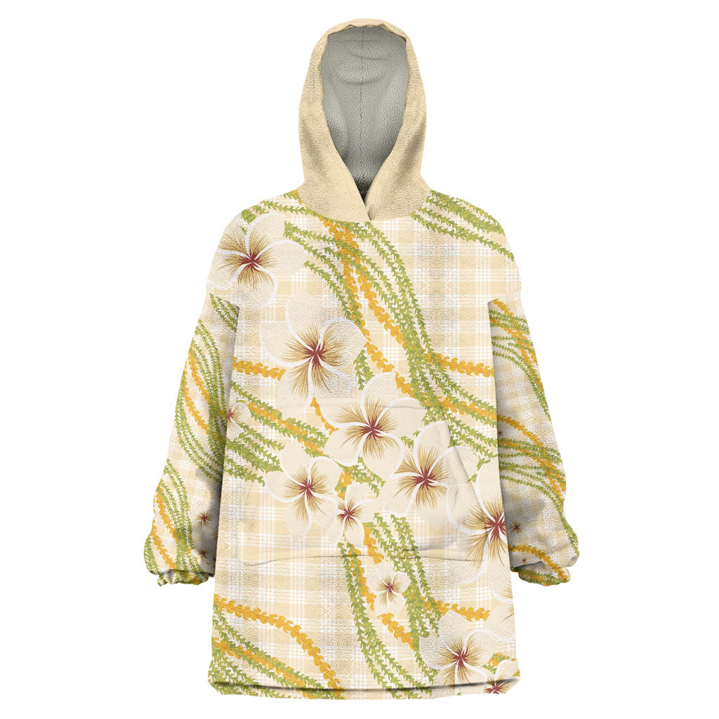 Melemele Ahiahia Hawai'i Palaka Plumeria Wearable Blanket Hoodie Puakenikeni and Maile Lei LT9 One Size Pastel Yellow - Polynesian Pride
