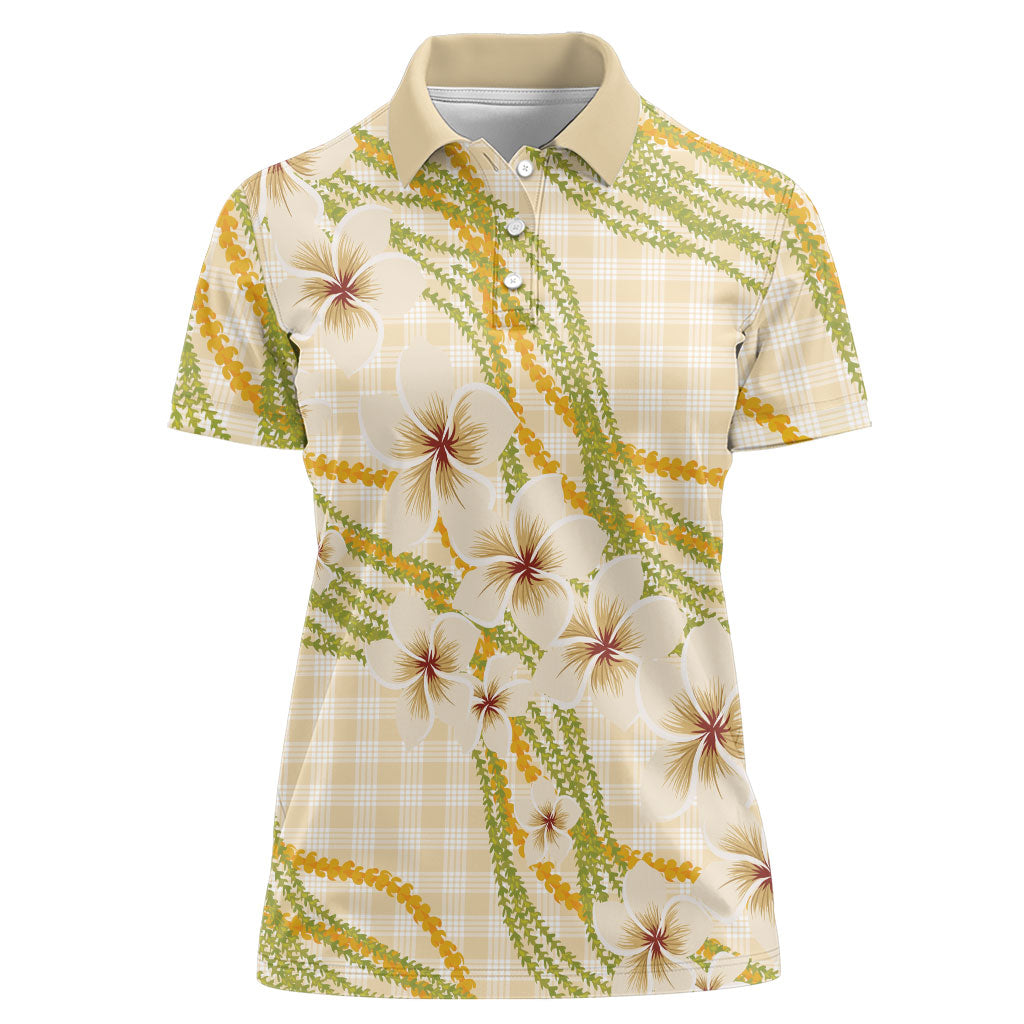Melemele Ahiahia Hawai'i Palaka Plumeria Women Polo Shirt Puakenikeni and Maile Lei LT9 Female Pastel Yellow - Polynesian Pride