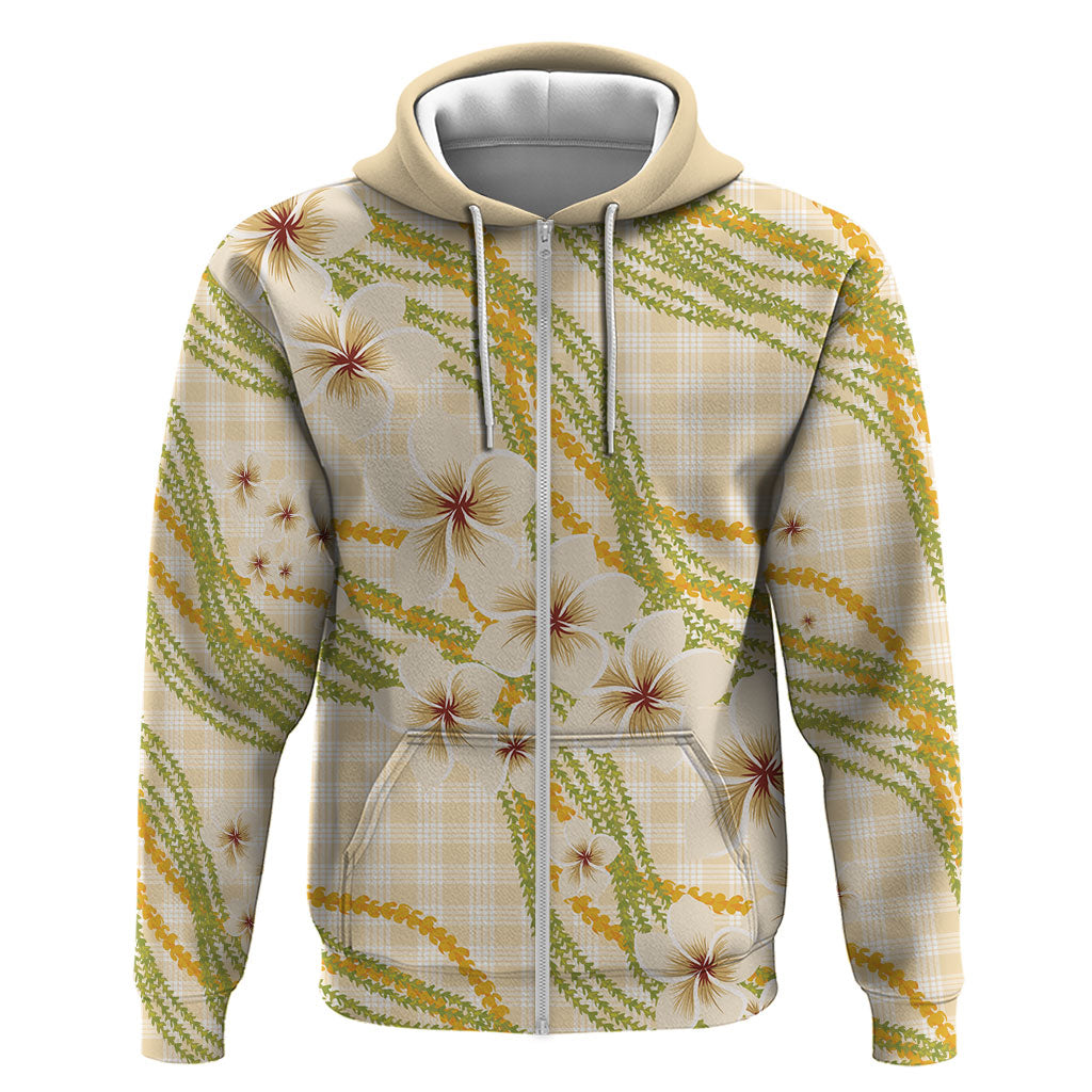 Melemele Ahiahia Hawai'i Palaka Plumeria Zip Hoodie Puakenikeni and Maile Lei LT9 Zip Hoodie Pastel Yellow - Polynesian Pride