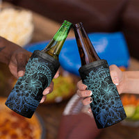Floral Polynesian Hibiscus Tattoo Can Cooler Tumbler Blue Gradient Style