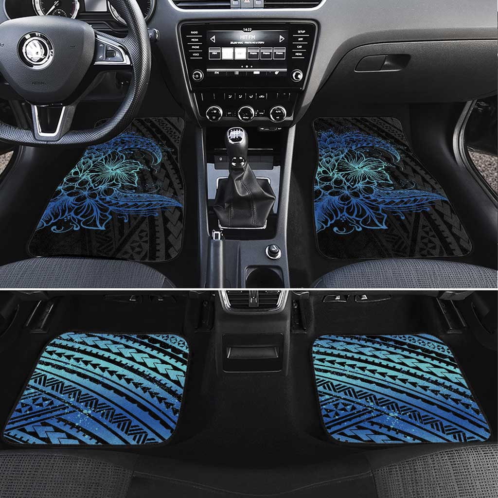 Floral Polynesian Hibiscus Tattoo Car Mats Blue Gradient Style LT9 Set 4pcs Blue - Polynesian Pride