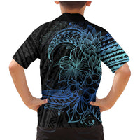 Floral Polynesian Hibiscus Tattoo Family Matching Mermaid Dress and Hawaiian Shirt Blue Gradient Style LT9 - Polynesian Pride