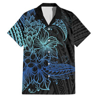 Floral Polynesian Hibiscus Tattoo Family Matching Mermaid Dress and Hawaiian Shirt Blue Gradient Style LT9 Dad's Shirt - Short Sleeve Blue - Polynesian Pride