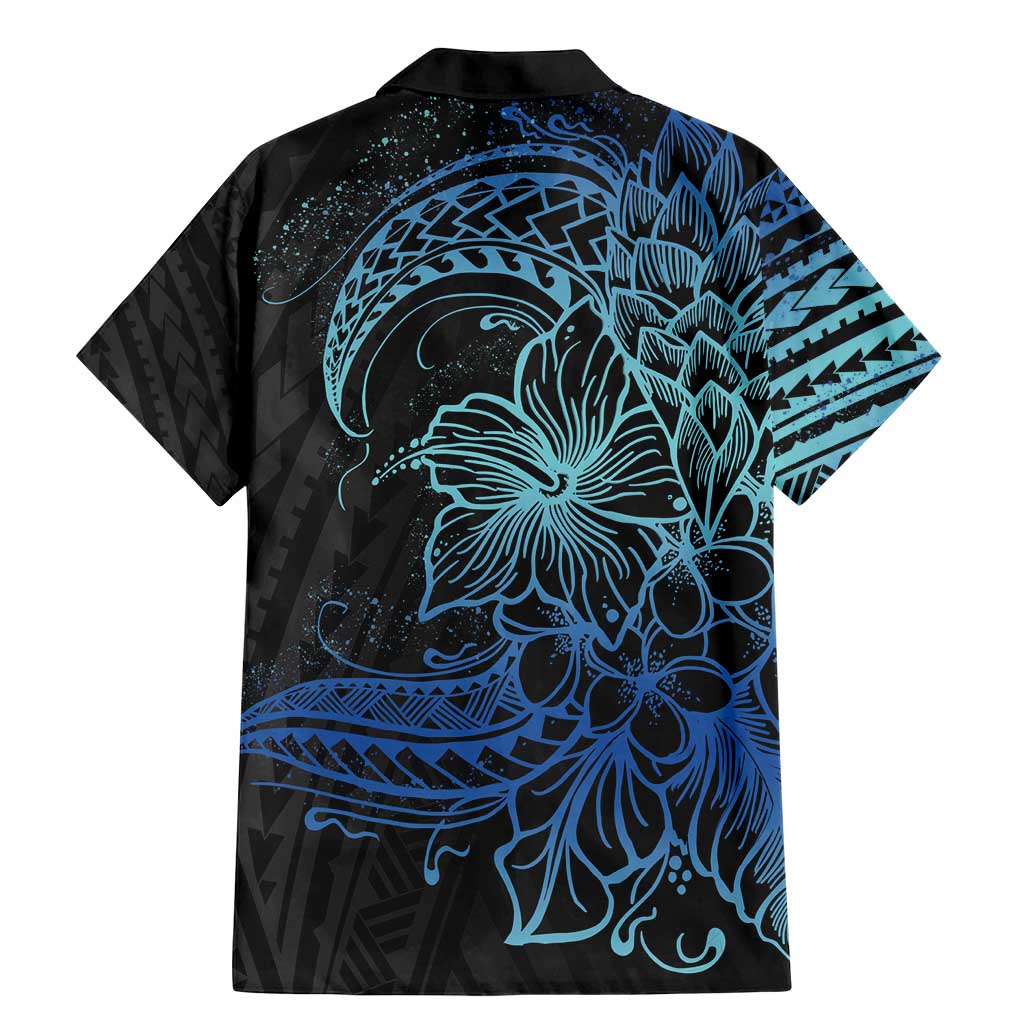 Floral Polynesian Hibiscus Tattoo Family Matching Mermaid Dress and Hawaiian Shirt Blue Gradient Style LT9 - Polynesian Pride