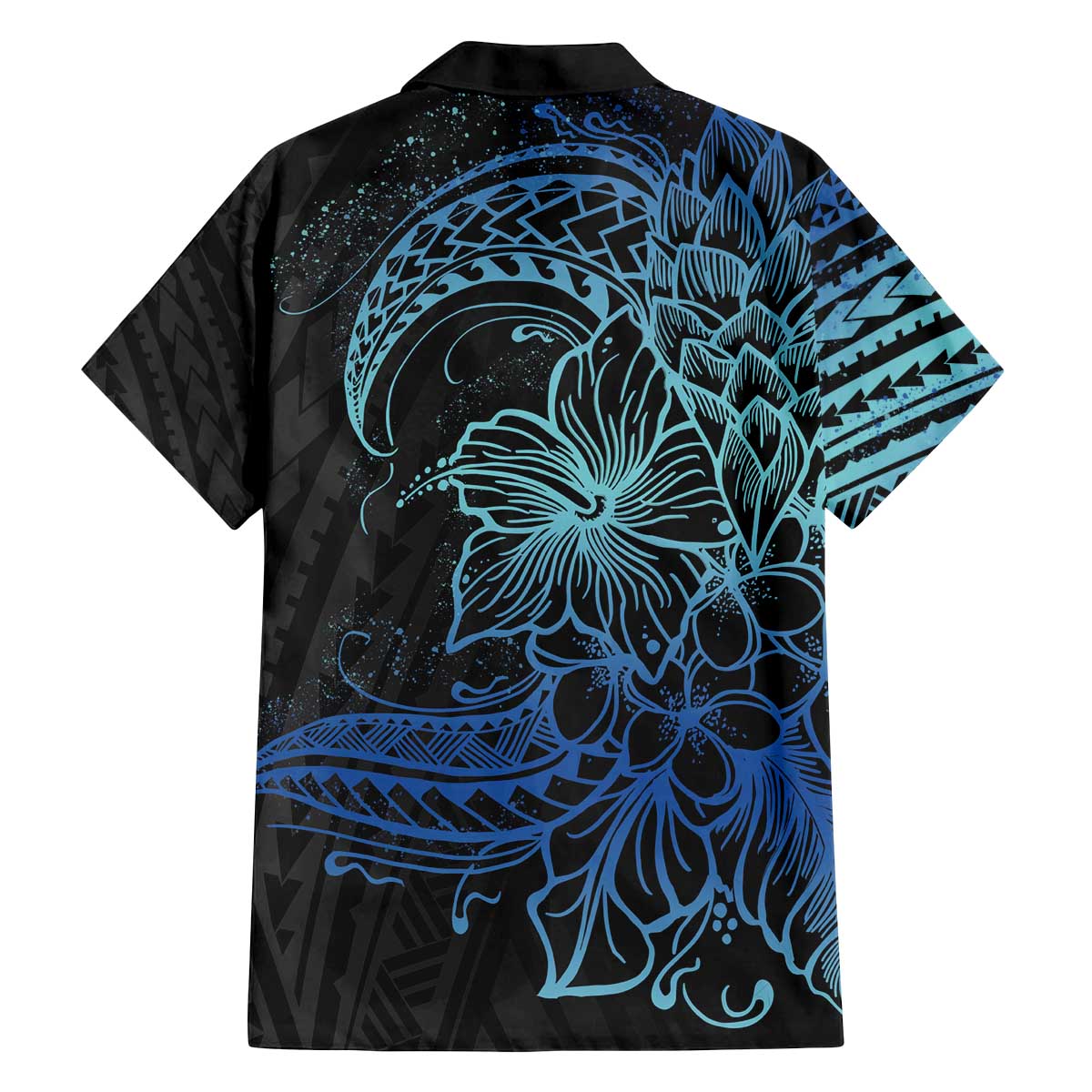 Floral Polynesian Hibiscus Tattoo Family Matching Puletasi and Hawaiian Shirt Blue Gradient Style LT9 - Polynesian Pride