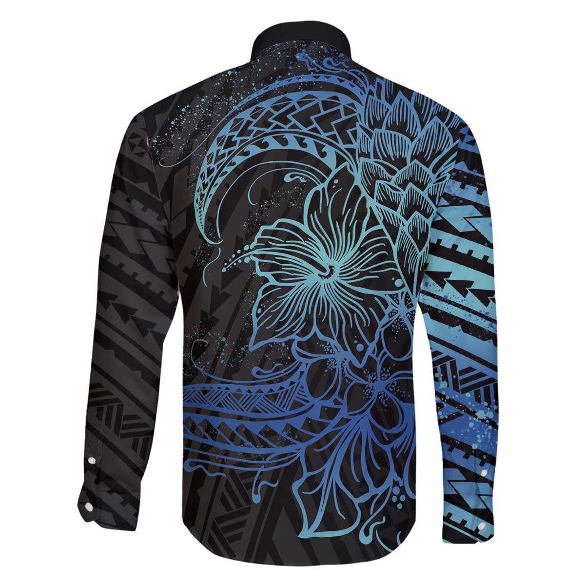 Floral Polynesian Hibiscus Tattoo Family Matching Puletasi and Hawaiian Shirt Blue Gradient Style LT9 - Polynesian Pride