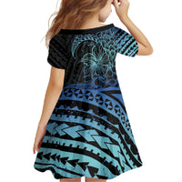 Floral Polynesian Hibiscus Tattoo Family Matching Summer Maxi Dress and Hawaiian Shirt Blue Gradient Style LT9 - Polynesian Pride
