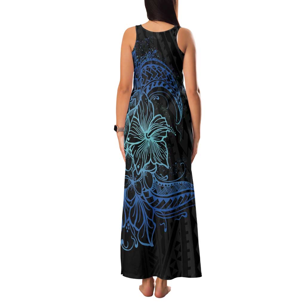 Floral Polynesian Hibiscus Tattoo Family Matching Tank Maxi Dress and Hawaiian Shirt Blue Gradient Style LT9 - Polynesian Pride