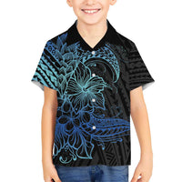 Floral Polynesian Hibiscus Tattoo Kid Hawaiian Shirt Blue Gradient Style LT9 Kid Blue - Polynesian Pride