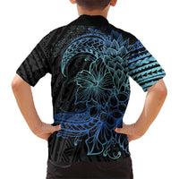 Floral Polynesian Hibiscus Tattoo Kid Hawaiian Shirt Blue Gradient Style LT9 - Polynesian Pride