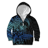 Floral Polynesian Hibiscus Tattoo Kid Hoodie Blue Gradient Style LT9 Zip Hoodie Blue - Polynesian Pride