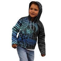 Floral Polynesian Hibiscus Tattoo Kid Hoodie Blue Gradient Style LT9 - Polynesian Pride