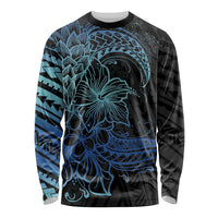 Floral Polynesian Hibiscus Tattoo Long Sleeve Shirt Blue Gradient Style LT9 Unisex Blue - Polynesian Pride
