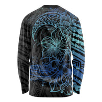 Floral Polynesian Hibiscus Tattoo Long Sleeve Shirt Blue Gradient Style LT9 - Polynesian Pride