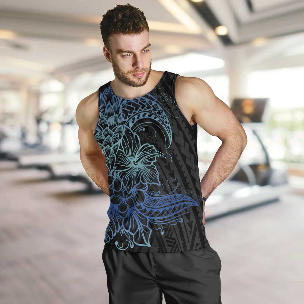 Floral Polynesian Hibiscus Tattoo Men Tank Top Blue Gradient Style LT9 Blue - Polynesian Pride