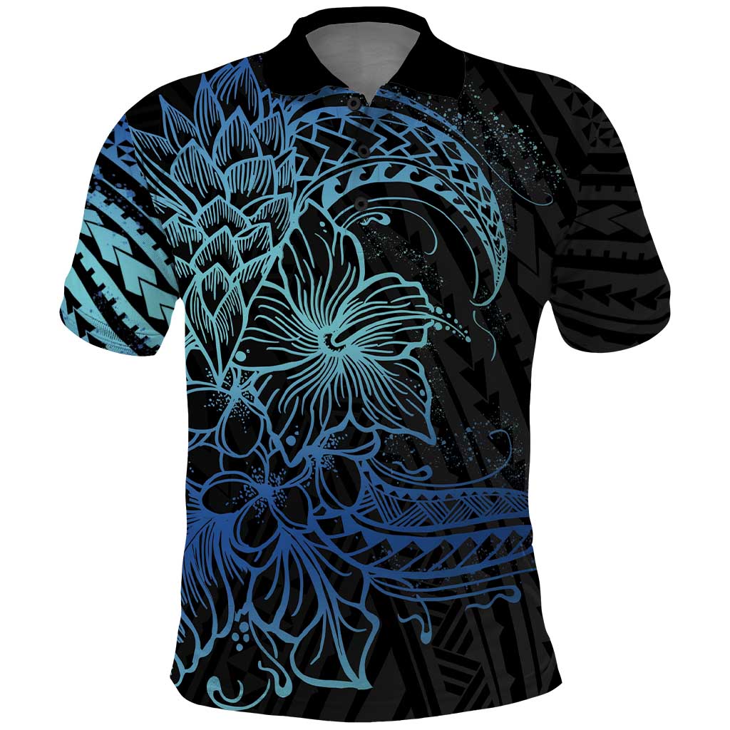 Floral Polynesian Hibiscus Tattoo Polo Shirt Blue Gradient Style LT9 Blue - Polynesian Pride