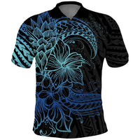 Floral Polynesian Hibiscus Tattoo Polo Shirt Blue Gradient Style LT9 Blue - Polynesian Pride