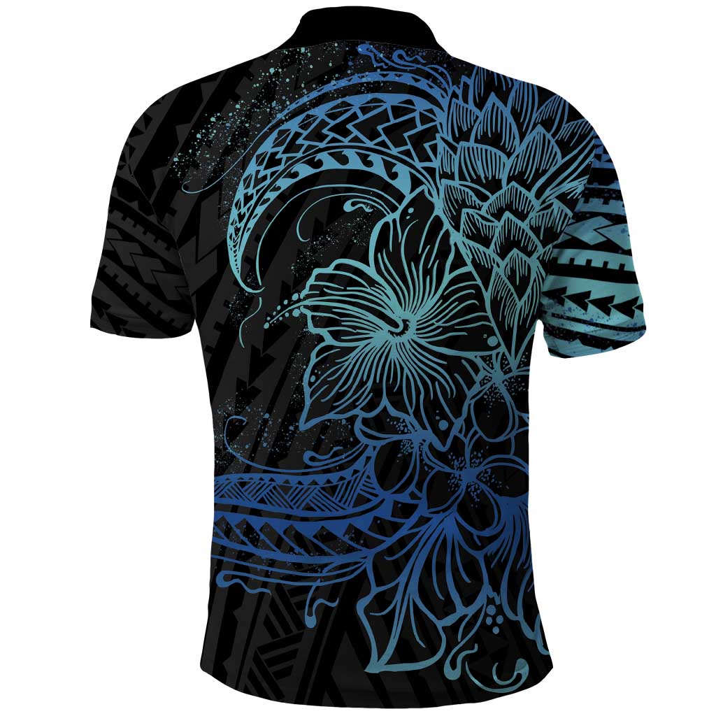 Floral Polynesian Hibiscus Tattoo Polo Shirt Blue Gradient Style LT9 - Polynesian Pride