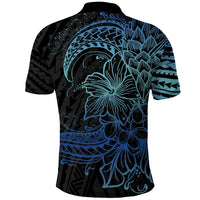 Floral Polynesian Hibiscus Tattoo Polo Shirt Blue Gradient Style LT9 - Polynesian Pride