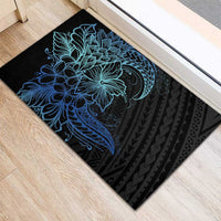 Floral Polynesian Hibiscus Tattoo Rubber Doormat Blue Gradient Style