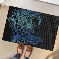 Floral Polynesian Hibiscus Tattoo Rubber Doormat Blue Gradient Style