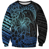 Floral Polynesian Hibiscus Tattoo Sweatshirt Blue Gradient Style