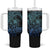 Floral Polynesian Hibiscus Tattoo Tumbler With Handle Blue Gradient Style