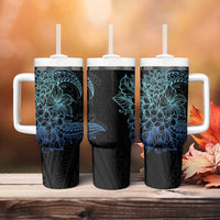 Floral Polynesian Hibiscus Tattoo Tumbler With Handle Blue Gradient Style LT9 - Polynesian Pride