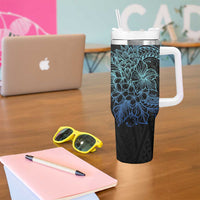 Floral Polynesian Hibiscus Tattoo Tumbler With Handle Blue Gradient Style LT9 - Polynesian Pride