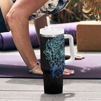 Floral Polynesian Hibiscus Tattoo Tumbler With Handle Blue Gradient Style LT9 - Polynesian Pride