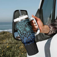 Floral Polynesian Hibiscus Tattoo Tumbler With Handle Blue Gradient Style LT9 - Polynesian Pride