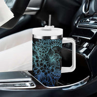 Floral Polynesian Hibiscus Tattoo Tumbler With Handle Blue Gradient Style LT9 - Polynesian Pride