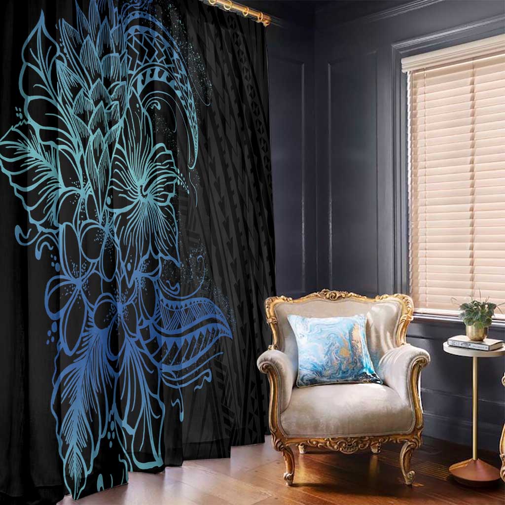 Floral Polynesian Hibiscus Tattoo Window Curtain Blue Gradient Style
