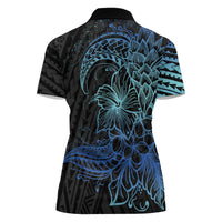 Floral Polynesian Hibiscus Tattoo Women Polo Shirt Blue Gradient Style