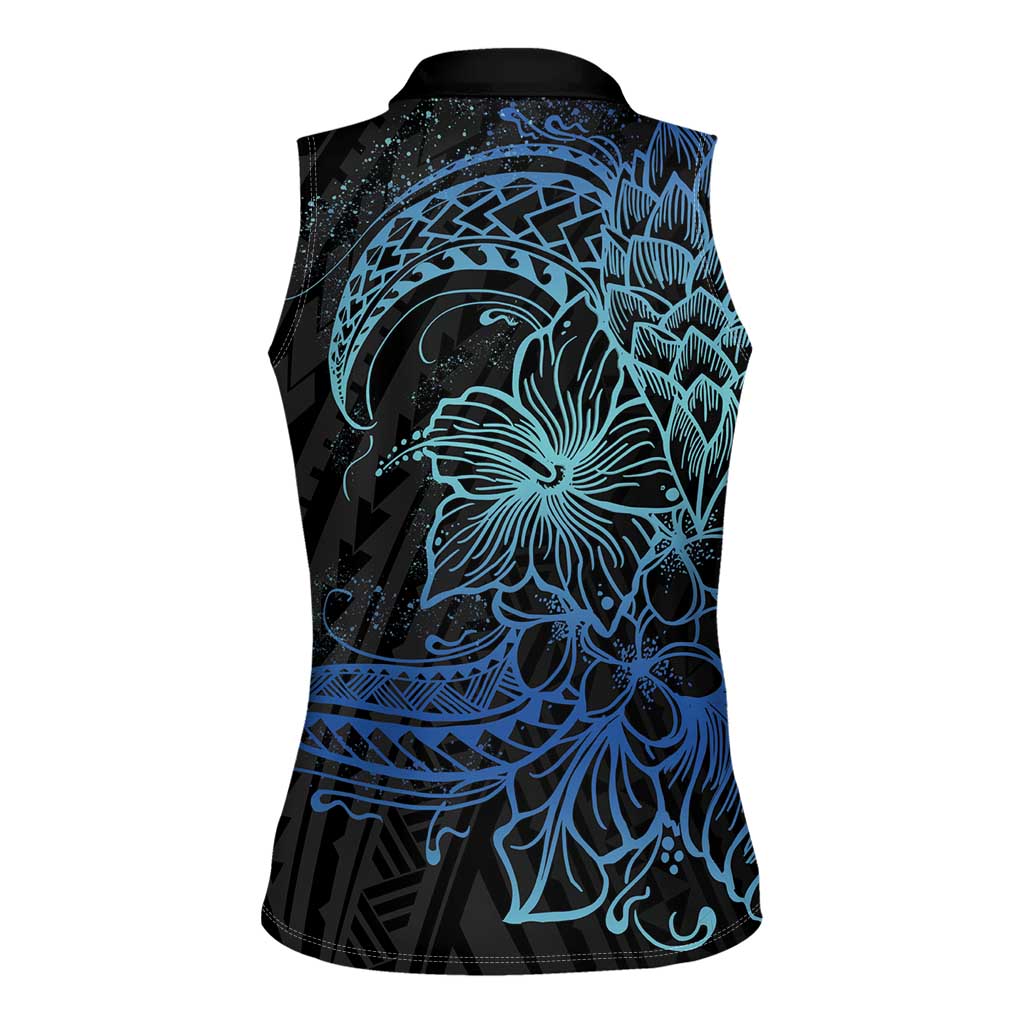 Floral Polynesian Hibiscus Tattoo Women Sleeveless Polo Shirt Blue Gradient Style LT9 - Polynesian Pride