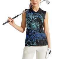 Floral Polynesian Hibiscus Tattoo Women Sleeveless Polo Shirt Blue Gradient Style LT9 - Polynesian Pride